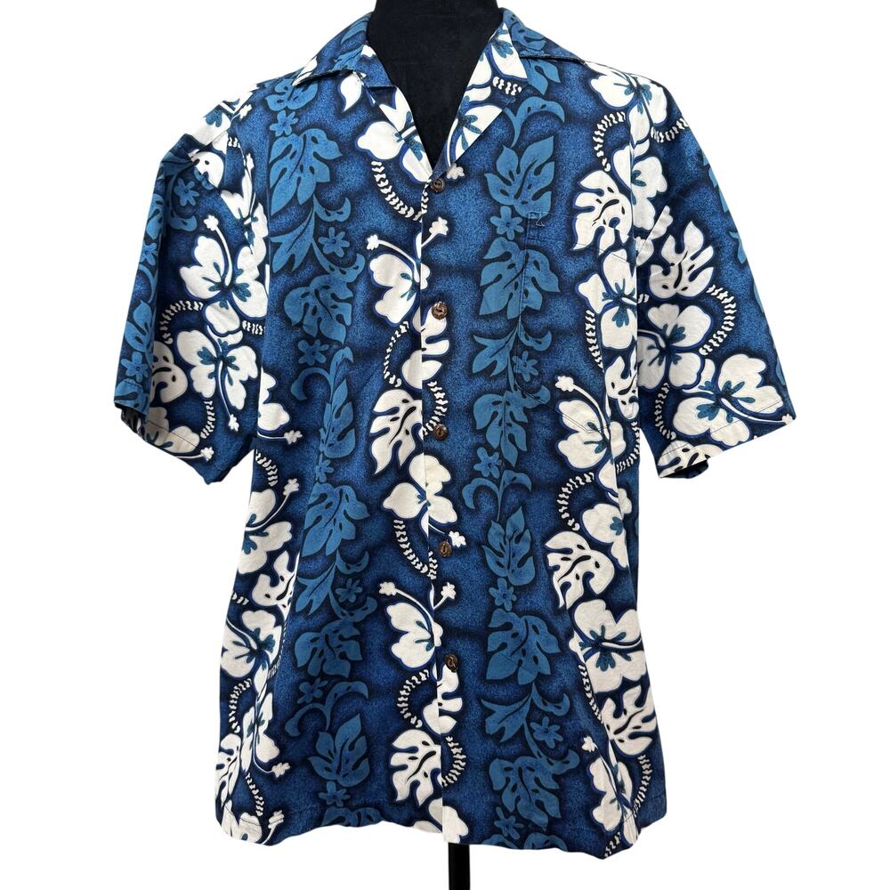 Vintage 80s KY’s Hawaiian Shirt Men's Medium Blue Floral Cotton